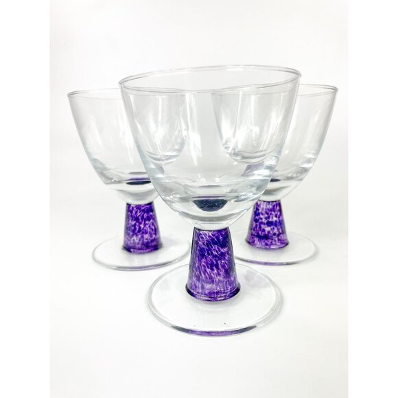 Denby Storm Low Water Goblets Glasses Set Of 3 Purple Stemmed - Picture 2 of 5